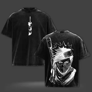 [EmberSouth] Zabuza Momochi Naruto Anime Demon of the Hidden Mist Double Printed Vintage Washed Oversize Heavyweight Cotton Graphic Tee