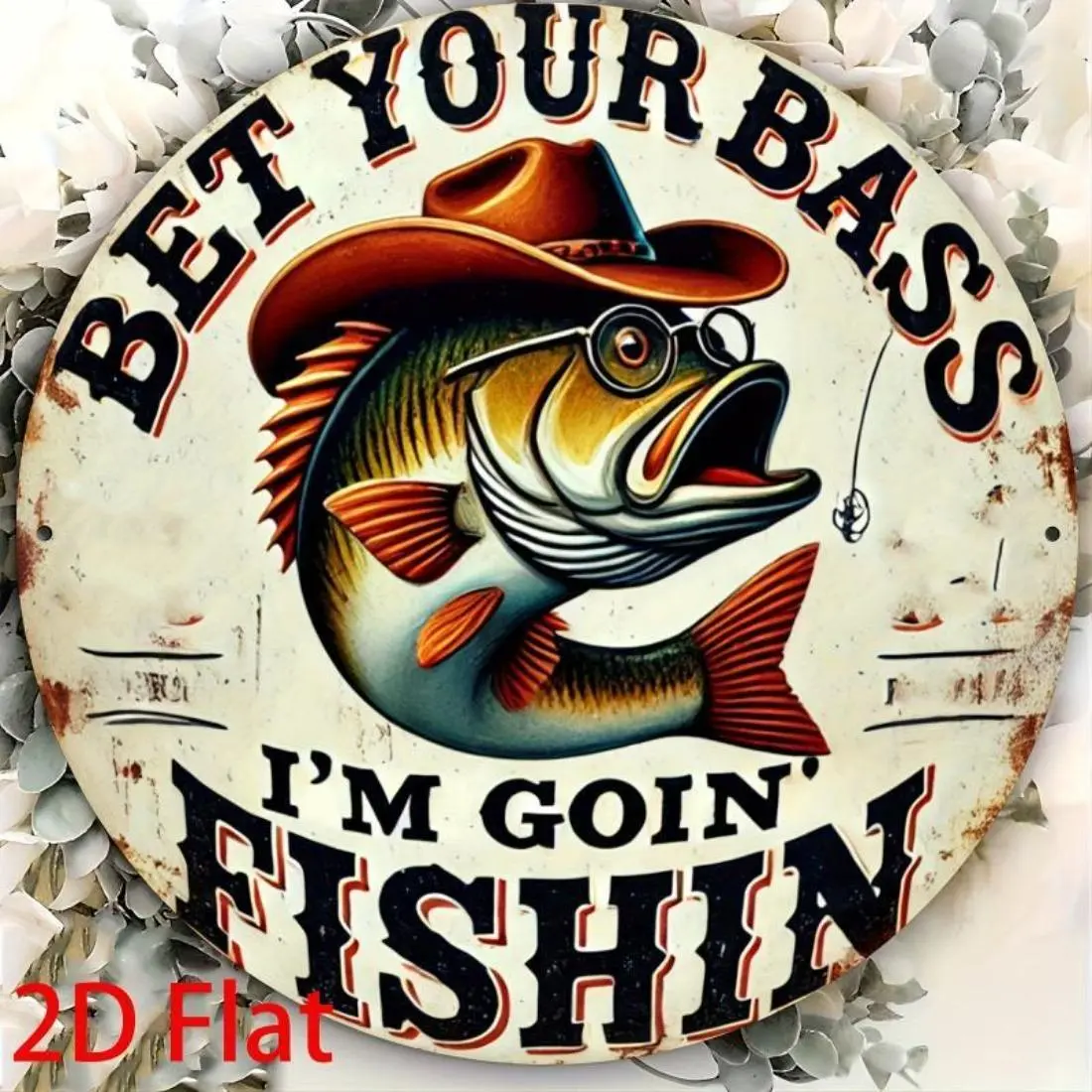 Vintage Fishing Themed Round Sign, 1 Count Retro Fishing Metal Sign, Wall Decor, Western Decor for Home, Bedroom, Cafe and Dormitory, Home Decor Products