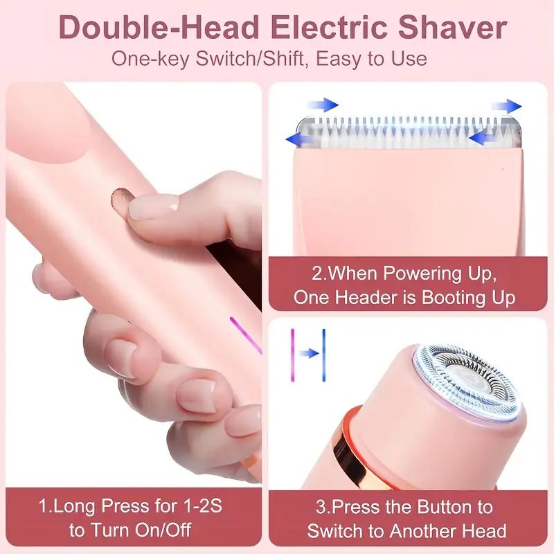 Women's Electric Bikini Trimmer & Body Shaver Dual Head Ceramic Blades Painless Wet Dry Use for Face Body Quick Smooth Cordless USB Fast Charge Gift Daily