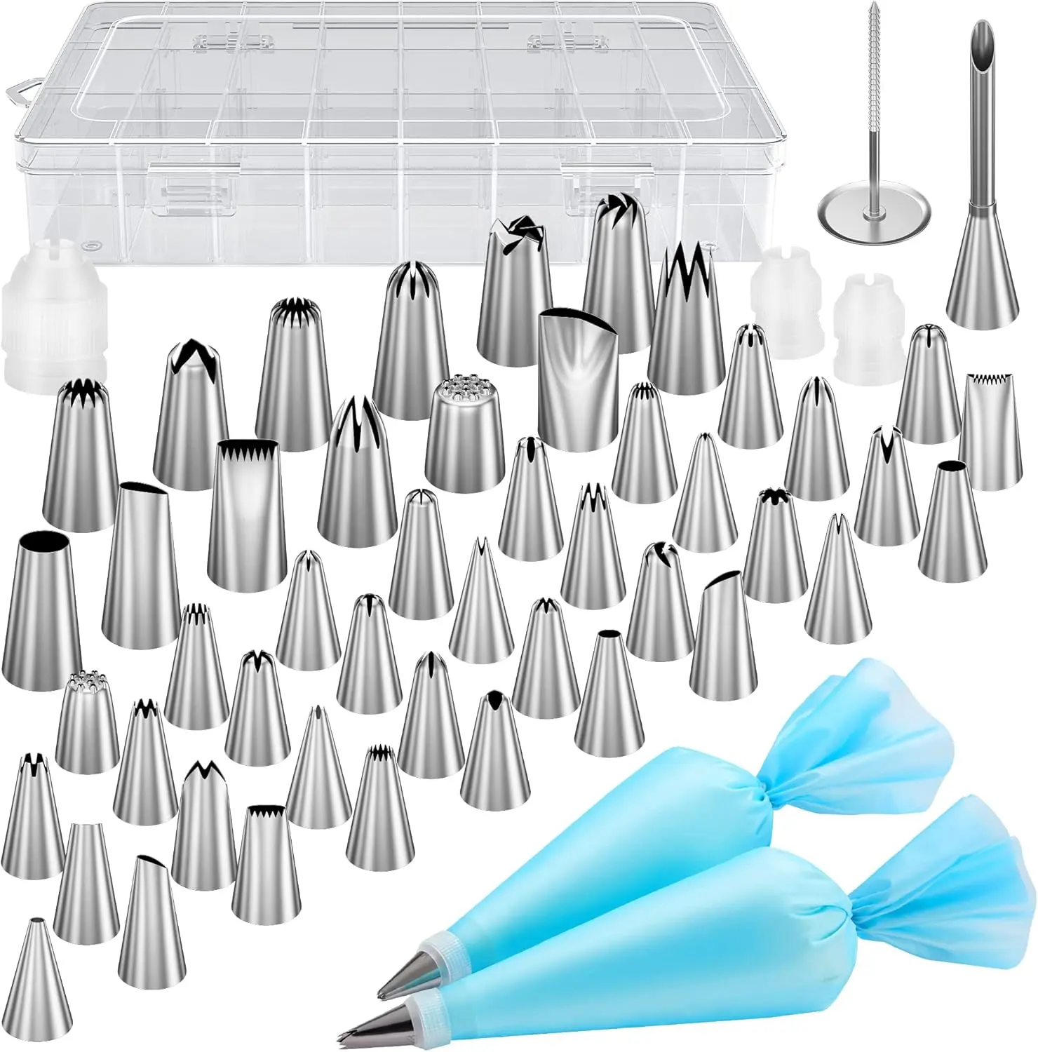 54 Piping Bags and Tips Set Frosting Piping Kit for Beginners & Pros | Storage Case, Baking Supplies Kit, 48 Numbered Icing Piping Tips, 2 Reusable Piping Bags, for Cupcake Cookie Cake Decorating