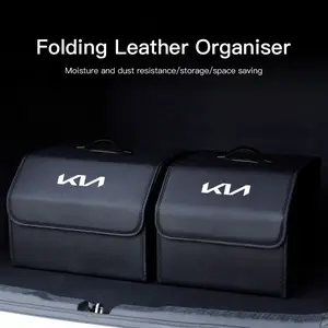 Car Emblem Leather Trunk Storage Box, Car Storage Organizers, Portable Foldable Multiuse Organizer Bag Auto Interior Accessories For KIA K5 K9 Sorento Ceed Sportage Carnival Stinger Forte Niro Cadenza Soul Cerato EV6 Stonic Telluride RIO