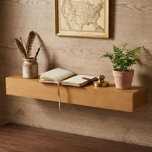 48*9*6 Inch Light Brown Solid Fir Wood Floating Fireplace Mantel Shelf, 50 Lbs Heavy‑Duty Wall‑Mounted Decor Shelf with Invisible Bracket & Water‑Based Coating for Home Living Room Kitchen