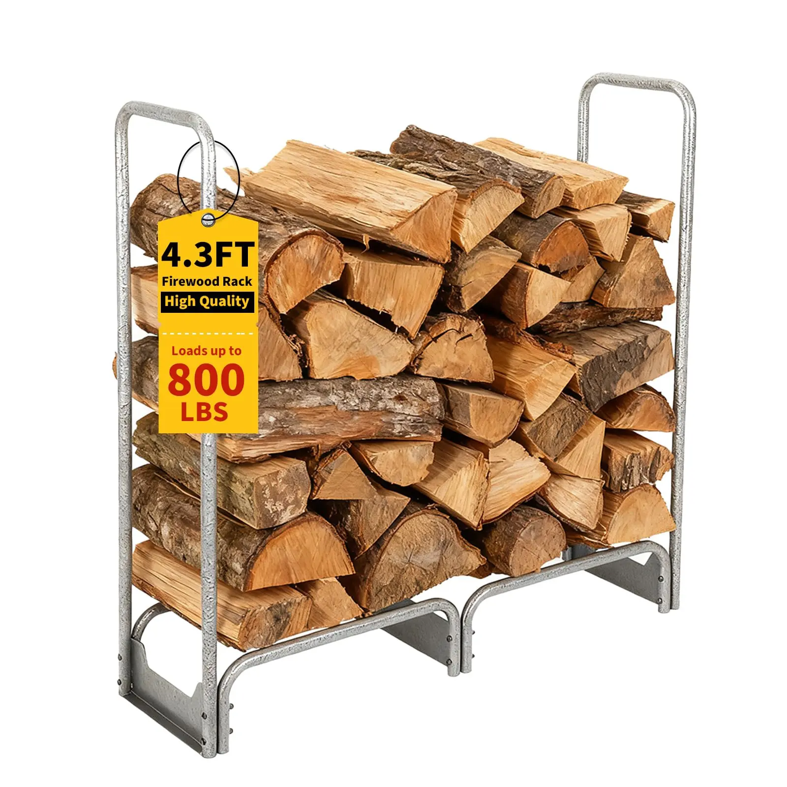 Garvee Heavy-Duty Steel Firewood Rack (4.3 ft) - Tool-Free Stackable Wood Organizer with 600D Waterproof Oxford Cover, High Capacity Backyard Gear Holds Up to 1/2 Cord, Supports 800 lbs for Indoor/Outdoor Use, Half Cord