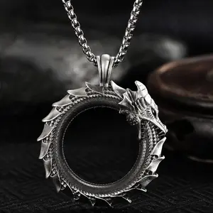 Simple Retro Circle Dragon Pendant Necklace Motorcycle Party Punk Articulated Snake Snake Necklace Party Men Women Gift Jewelry handmade turquoise
