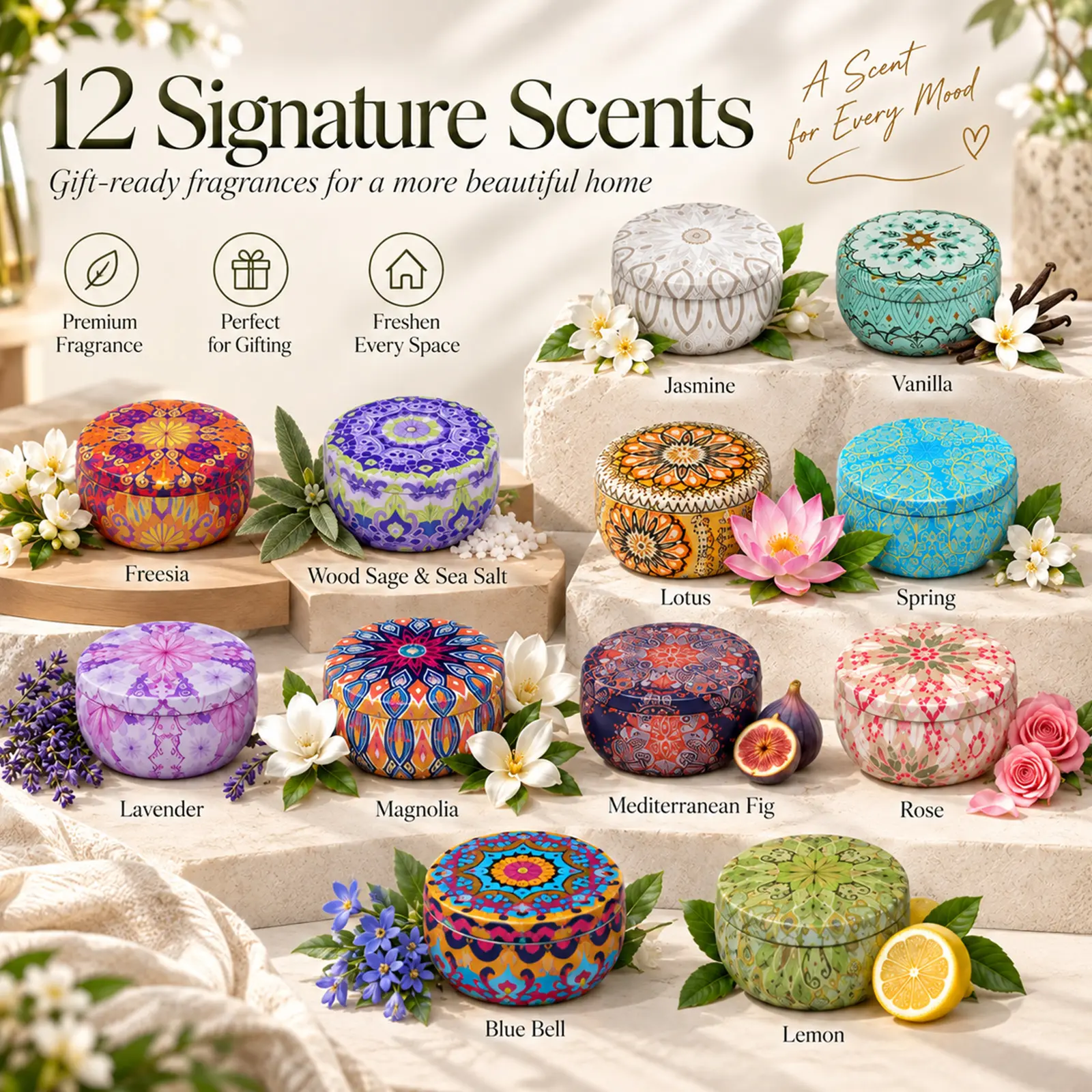 Scented Candles Gift Set(12 Pack),Natural Soy Wax Jar Candles Gifts, Gift Box Included, Home Fragrance, Christmas,Birthday, Hostess & Housewarming Gifts