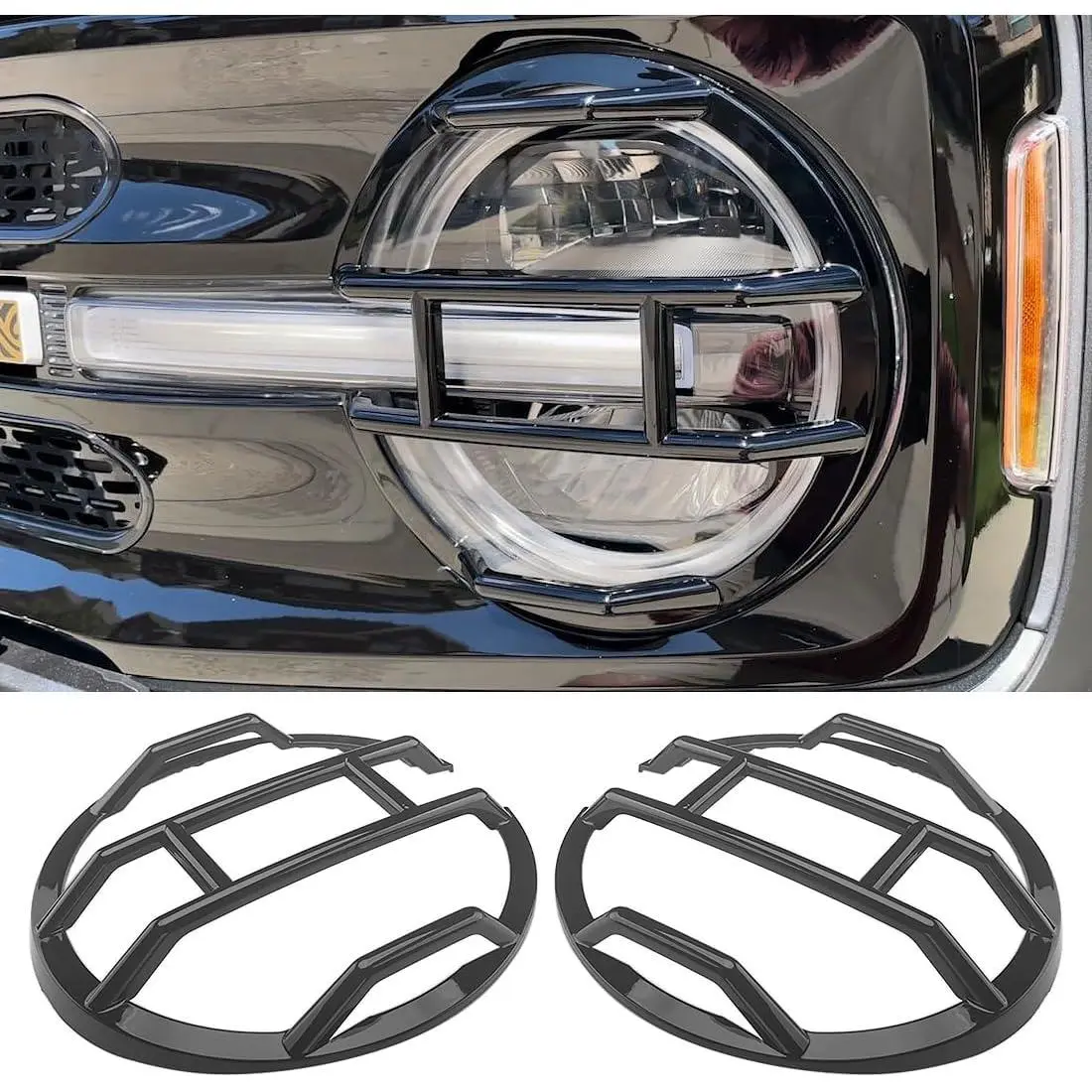 Black Front Headlight Lamp Guard Trim Protector Cover Kit, 2-Pack (Pack of 2) Headlight Bezels for Ford Bronco 2021-2023, Automotive Exterior Decoration Accessories, Pack Of Two
