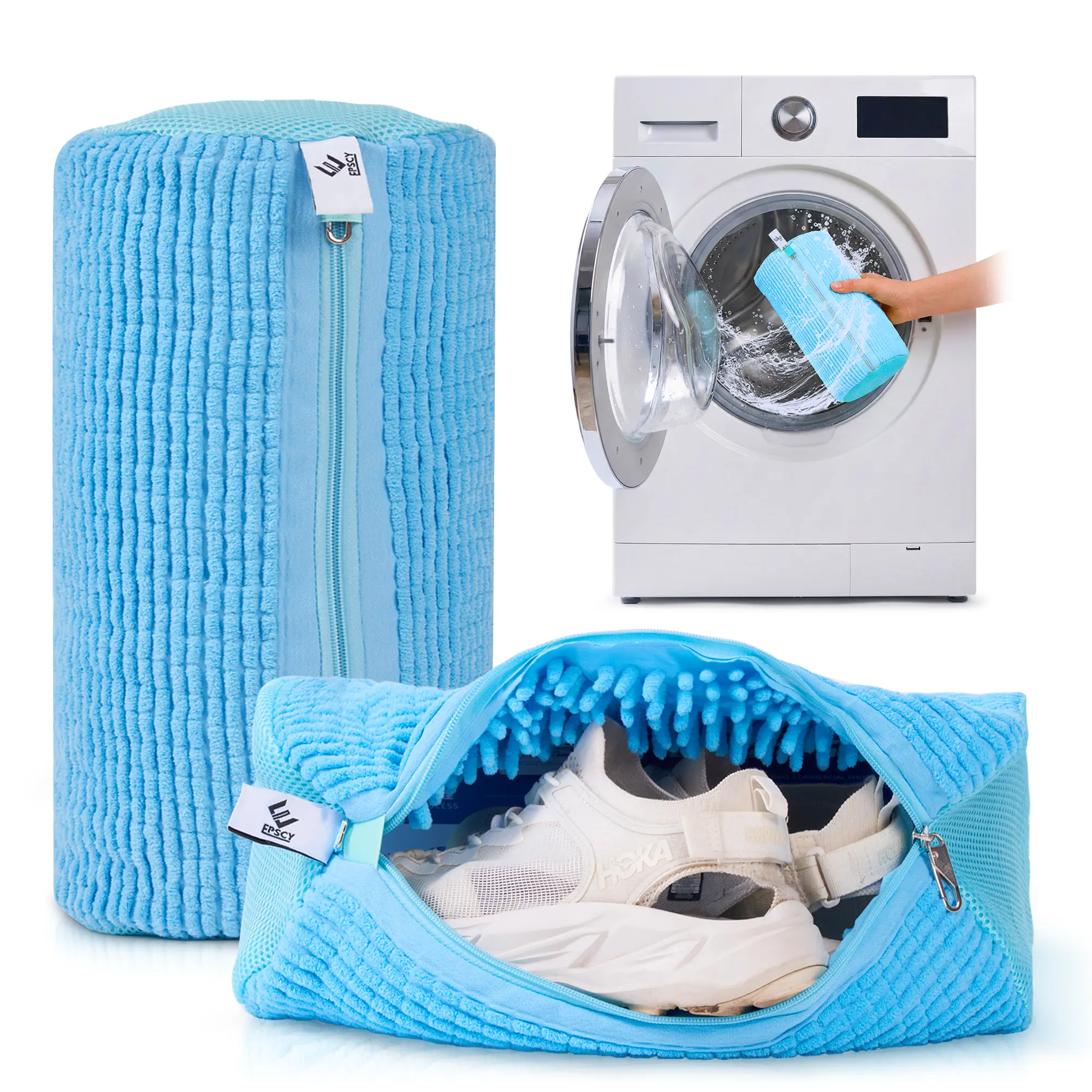 EPSCY Shoe Washing Machine Bag 2 Pack - Reusable Deep Clean Sneaker Bags - Fits All Shoe Sizes & Types, Self-Locking Zipper, Protects Machine (Blue)