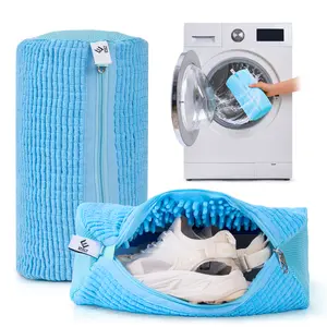 EPSCY Shoe Washing Machine Bag 2 Pack - Reusable Deep Clean Sneaker Bags - Fits All Shoe Sizes & Types, Self-Locking Zipper, Protects Machine (Blue)