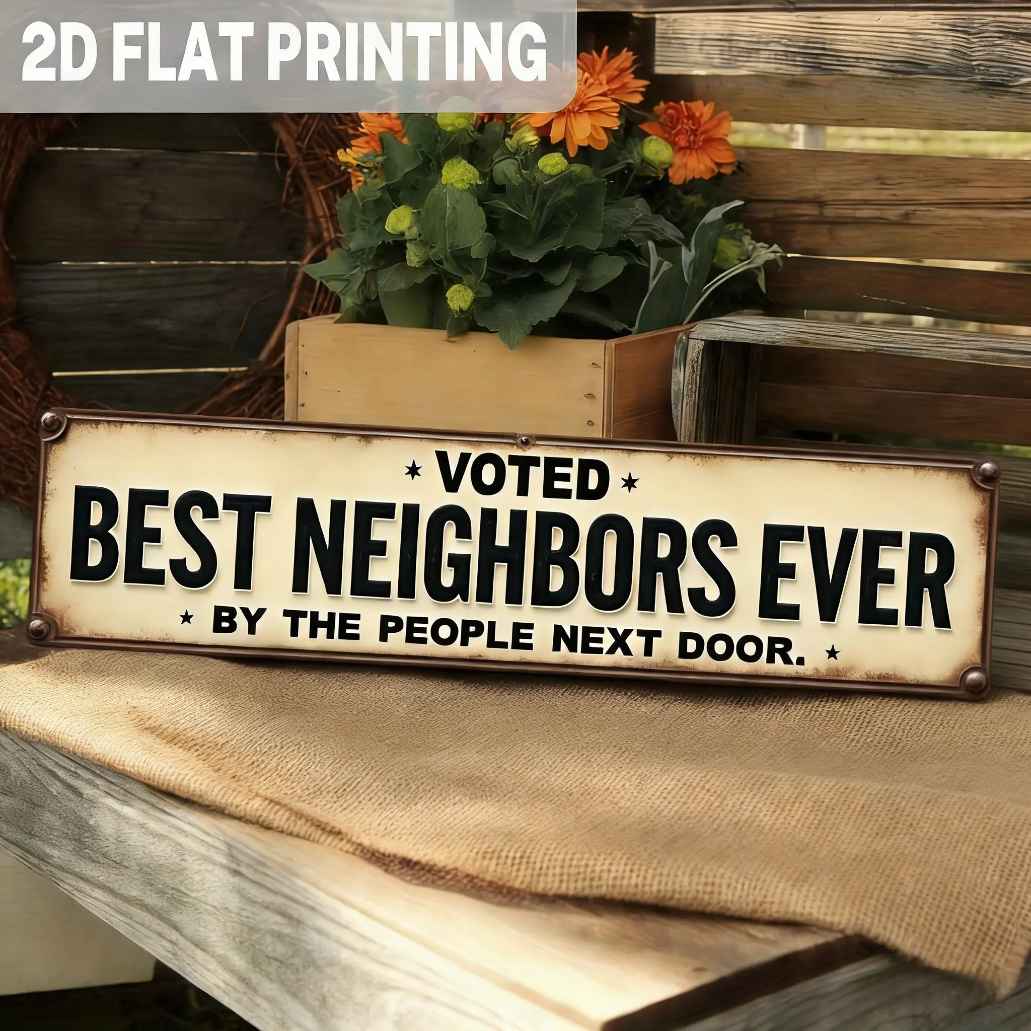"Voted Best Neighbors Ever" Hanging Metal Aluminum Tin Sign - Trendy Metal Signs for Outdoors, Casual Preppy Funky Art Deco Rustic Farmhouse Wall Decor, Sarcastic Welcome Plaque for New Home, Unique Housewarming Anniversary Gift