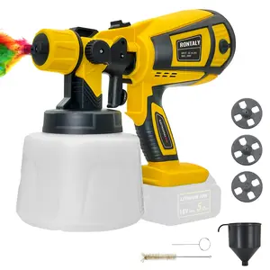 Electric Paint Tool for Dewalt Battery, Brushless Paint Gun Cordless Paint Sprayer with 1000ml Capacity & 3 Nozzles, HVLP Pressure Paint Gun for Furniture Cabinets Fence Wall Door Chairs