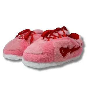 Plush Kickz - Pink Hearts Sneaker Slippers For Indoors & Outdoors Footwear Shoe Comfort Slide Home Soft Perfect Gift house