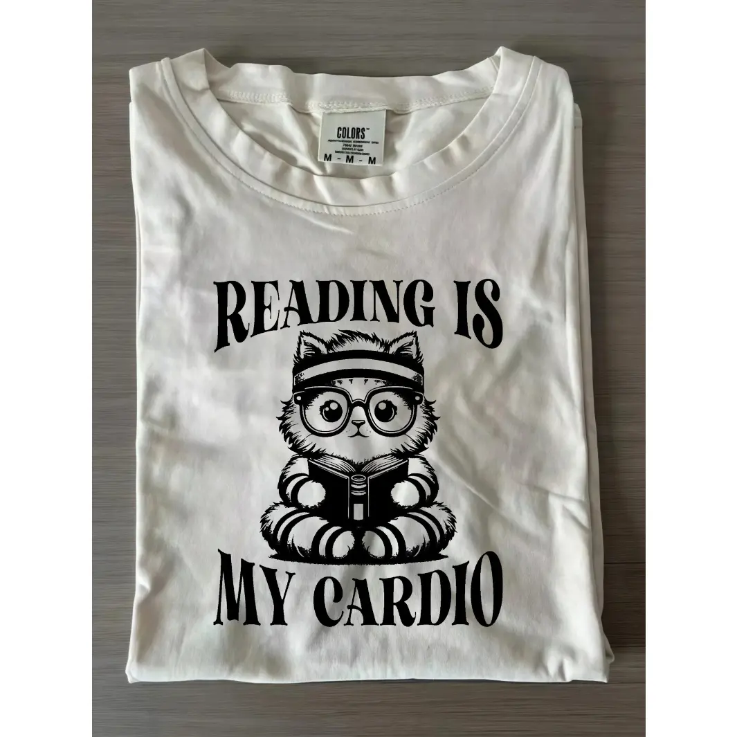 Womens Cotton Short Sleeve Graphic Tee Reading Is My Cardio Funny Book Lover Shirt Cute Raccoon With Glasses Casual Everyday Top Gift For Readers Teachers