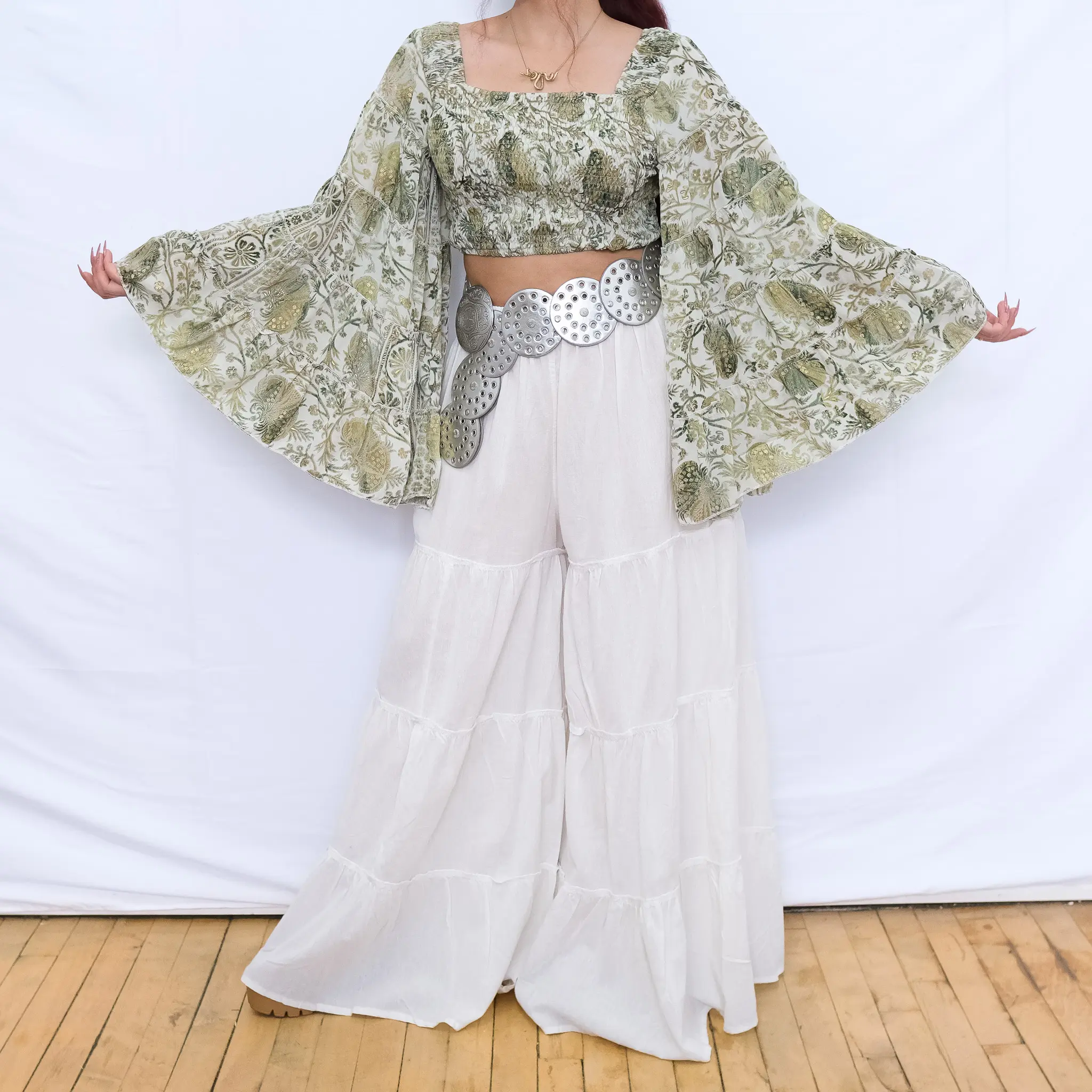 Bohemian Flowy Ruffle Sleeve Top, Boho Hippie Blouse, Fairy Whimsy Summer Top, Fairy Goddess Crop Top, Festival Fashion, XS to XL Earthy Top