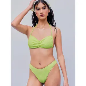 Cider [size 2-8] Halter Floral Texture Ruched Cheeky Bikini Swimsuit