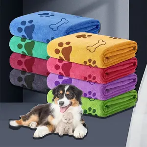 2 Pack Soft Absorbent Pet Towels for Medium Dogs, Quick Drying Dog Bath Towels 19.68 Inches X 39.37 Inches, Paw Print Design