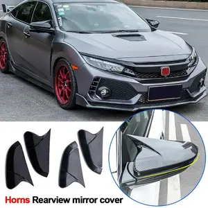 For Honda Civic 10th 16-19 1Pair Ox Horn Shape Car Carbon Fiber Style Rear View Side Mirror Cover Rearview Caps Accessories