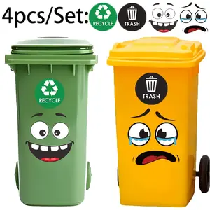 4 Pack Fun Cartoon Eye Trash Can Stickers, Self-Adhesive PVC Recycling Decals for Car, Bathroom, Wall & Fridge, Glossy Finish, Decorative & Disposable, Sticker for Cars