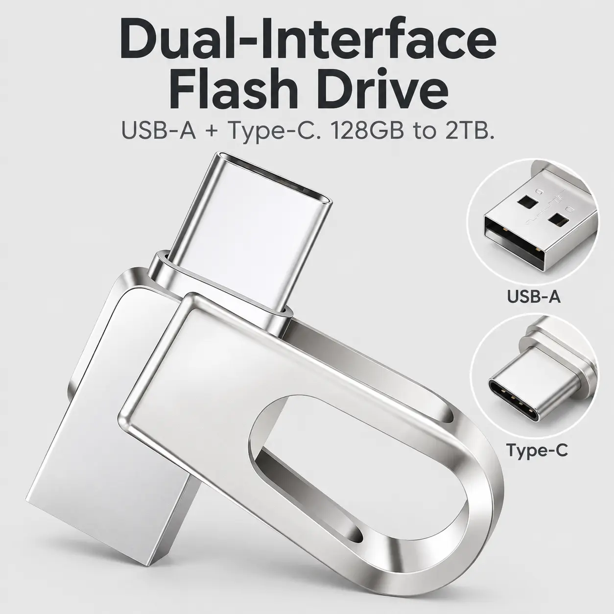 Quriov Swivel Metal Dual USB-C & USB-A OTG Flash Drive, Up to 100MB/S Reading for iPhone 18 Pro Max/18 Pro/17/16/15, Samsung Galaxy, iPad, Computer