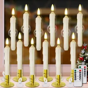 Window Candles, 12 Pack  Operated Window Candle with 2 Remote Timers, LED Christmas Window Candles with Candle Holders & Suction Cups for Christmas Decoration