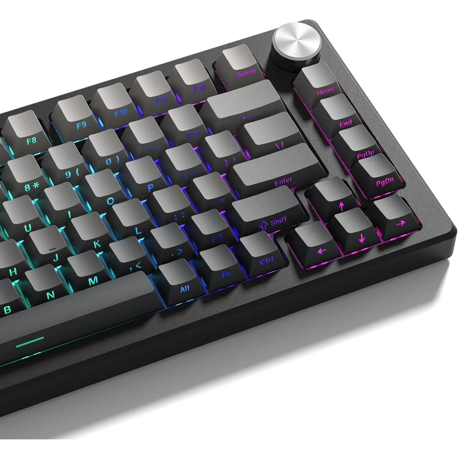 Grey black keycap set 136 key gradient double shot PBT keycaps 75%  Shine Through custom keycap cherry profile,Side printed keyboard keycaps Compatible with  Layout Mechanical Keyboard