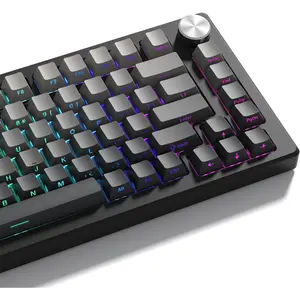 Grey black keycap set 136 key gradient double shot PBT keycaps 75%  Shine Through custom keycap cherry profile,Side printed keyboard keycaps Compatible with  Layout Mechanical Keyboard