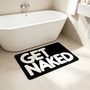 Get Naked Funny Bathroom Rug, Base Letters Non-Slip Mat, Indoor Tufted Carpet, Fluffy Tufted Bathmat, Minimalist Style, 0.32 Square Units, Bath Mats For Bathroom Non Slip