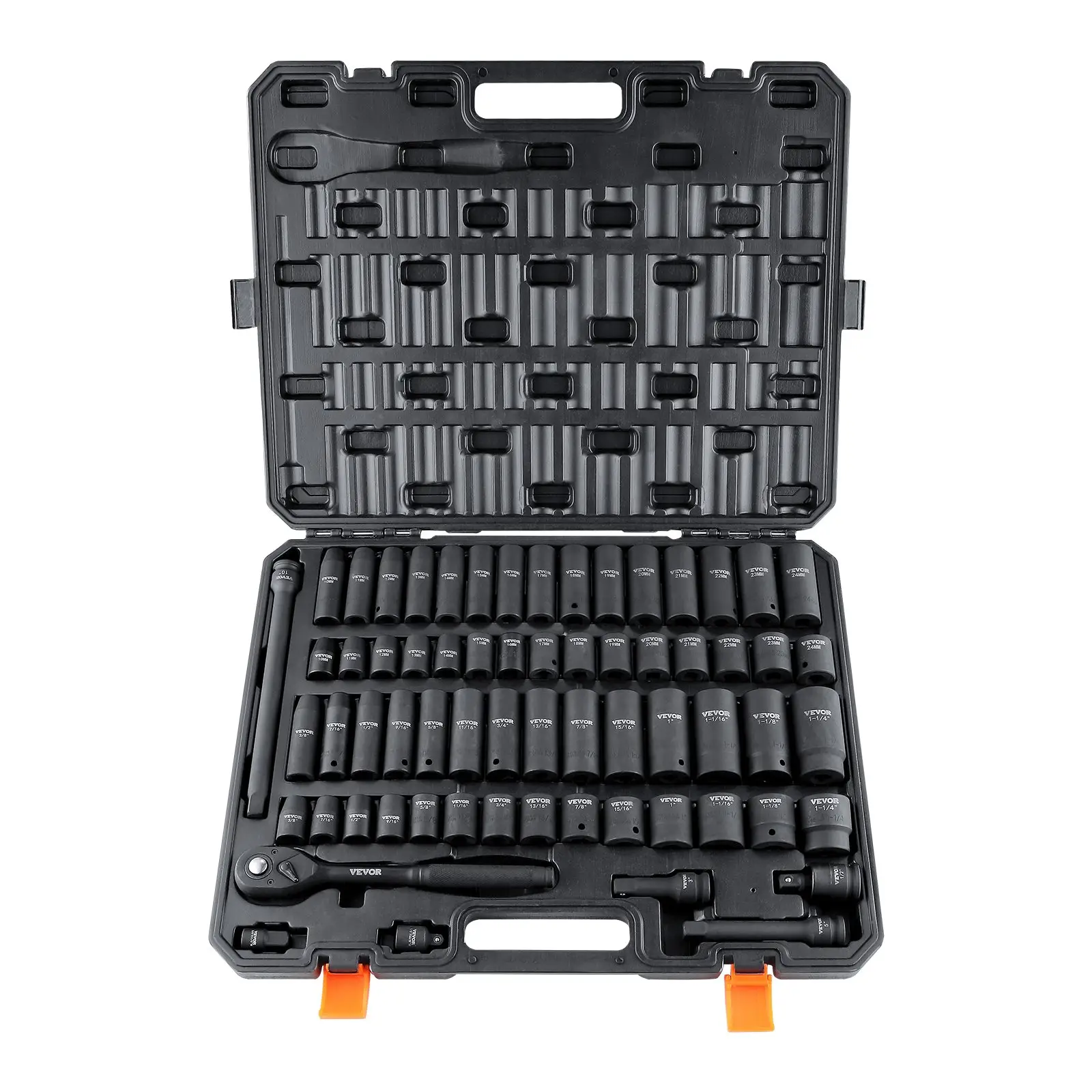 VEVOR Drive Impact Socket Set, Various specifications, Cr-V Alloy Steel for Auto Repair, Rugged Construction, Easy-to-Read Size Markings, Storage Case