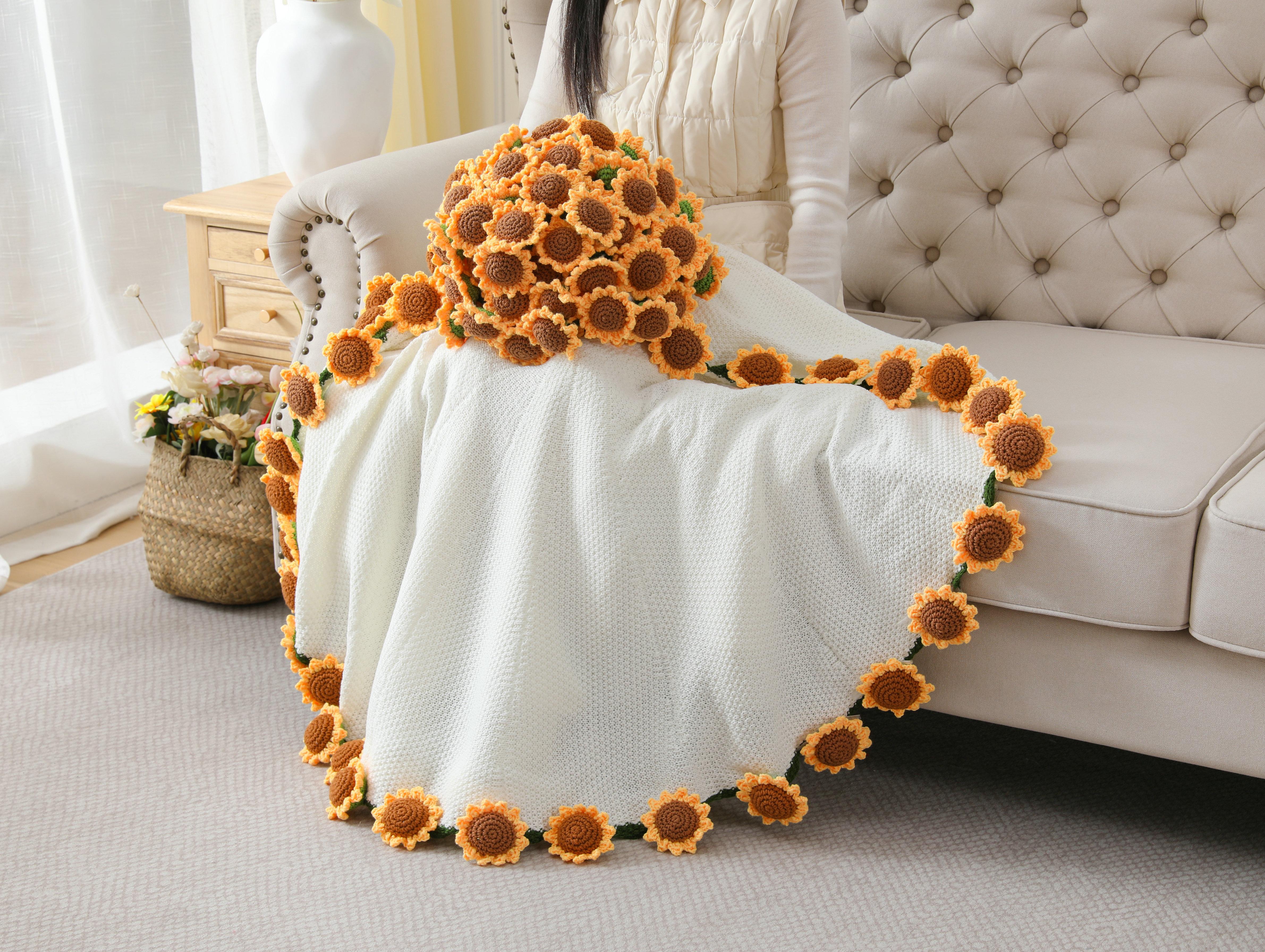 【Mother's day gift】Crochet Flowers Bouquet Blanket, Handmade Rose Knitted Blanket, Romantic Gift for Girlfriend, Birthday, Anniversary, Wedding, Home Decor, Bed, Sofa, Sun Flower,Lily of the Valley#Summervibes
