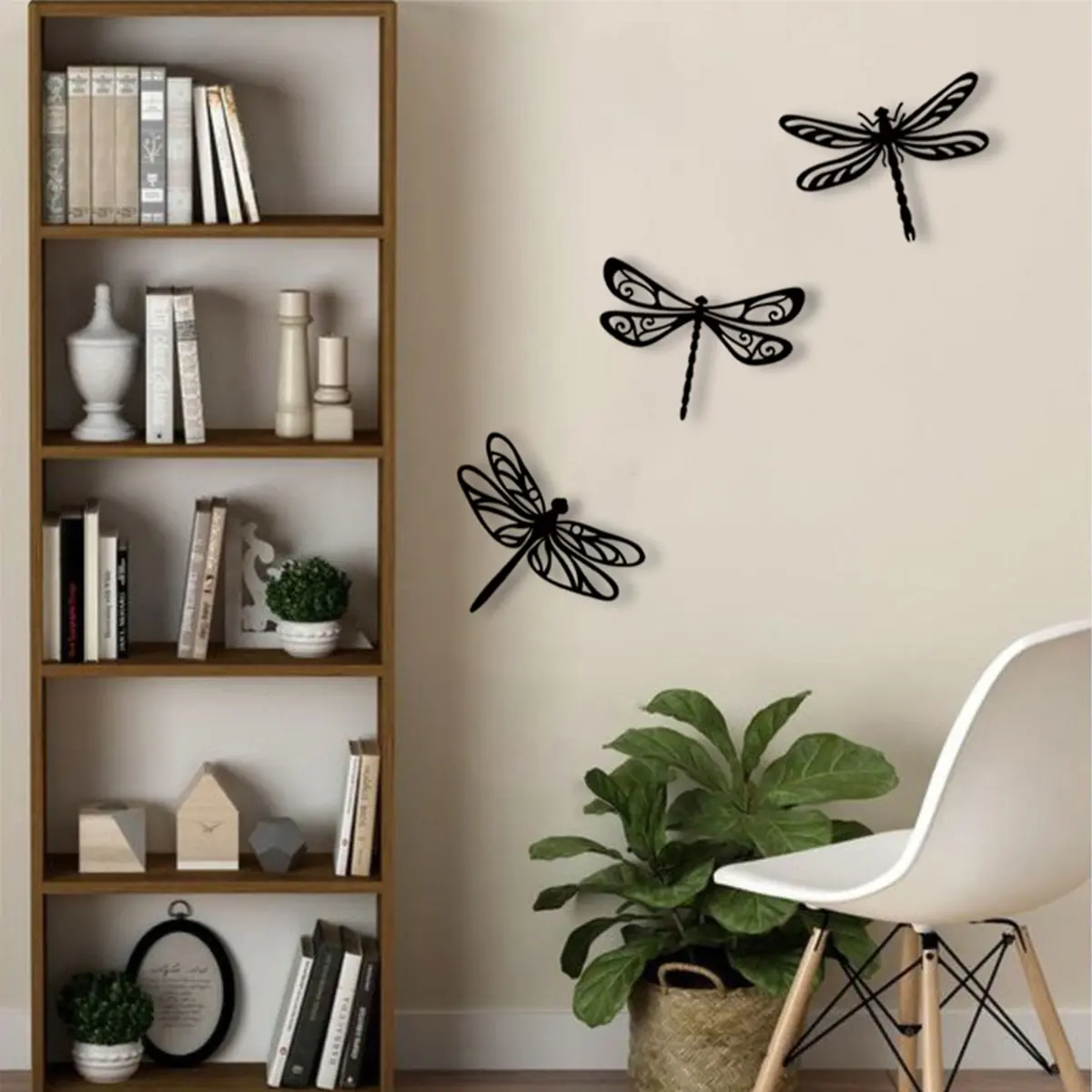 Set of Three Metal Dragonfly Wall Decorations, Outdoor Hanging Art, Aesthetic Design, Versatile Home Decoration for Living Room Bedroom Bathroom, Home Decor Accessory, Decoration Items