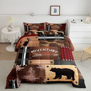 Feelyou Animal Pattern Comforter Set - Cute Bear & Deer Designer Bedding, Western Style Decorative Bedding, Western Farmhouse Bedroom Duvet