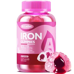 A Ladiet Iron Gummies, Blood Builder to Supports Anemia, Fatigue, Paleness & Dizziness - Dietary Energy Supplent, for Women and Men with Folate, Vitamin C, B6 & B12 - 60ct for Postpartum Anemia Blood Nourishing Supplement Healthcare