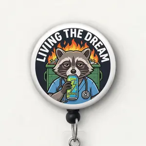 Raccoon Dumpster Fire Badge Reel, Funny Medical ID Holder, Snarky RN Accessory
