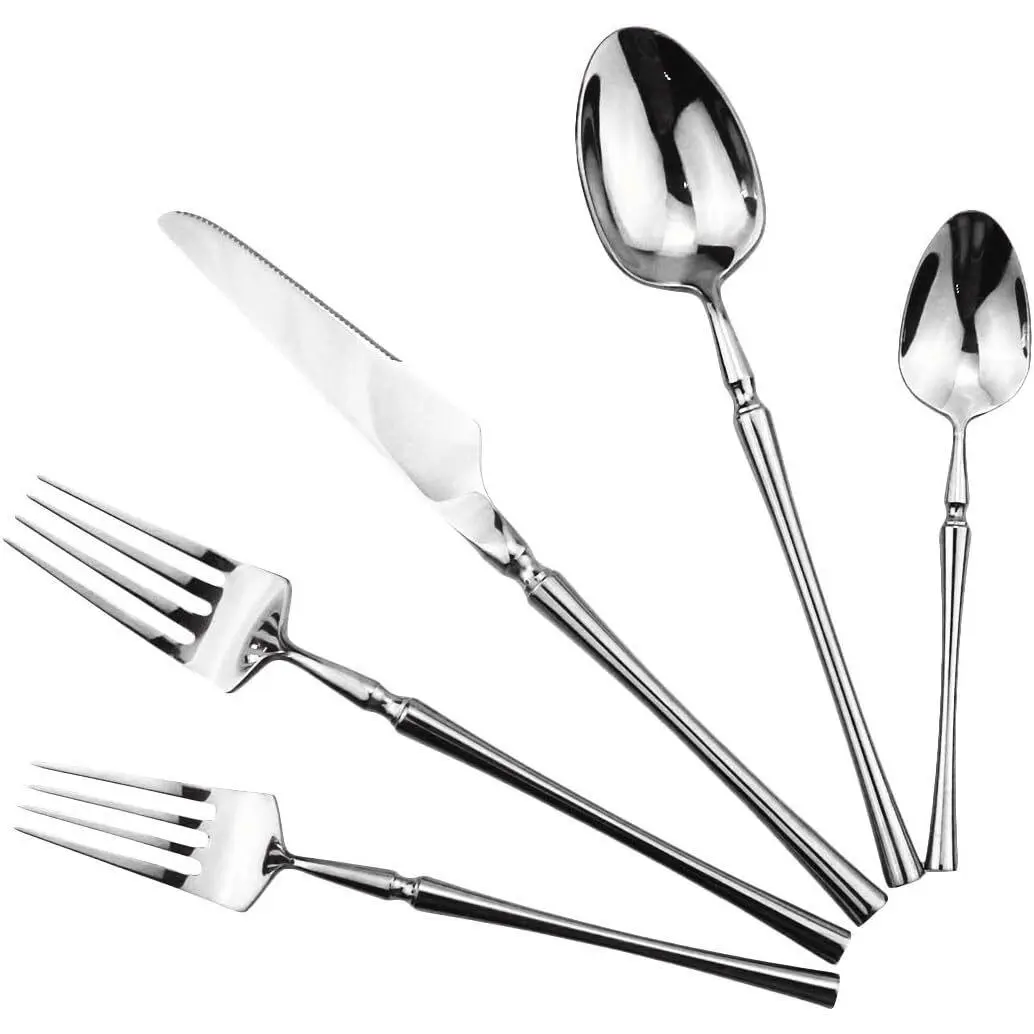 Silver Silverware Set, 5-Piece 18/10 Stainless Steel Flatware Cutlery Set for 1,Mirror Finish, Ideal for Wedding Festival Party Home Kitchen, Dishwasher Safe Tableware