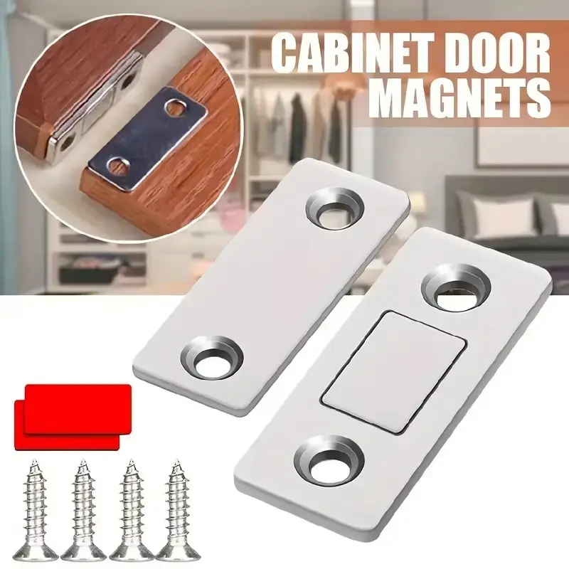 Ultra-Thin Magnetic Door Catch Closer - Strong Adhesive Cabinet Door Magnets for Kitchen Closet Door Closing & Drawer Organization