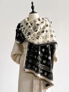 Fashion Vintage Soft Thick, All over Print, Fitted Wrap for Fall & Winter, Casual Daily Wear Accessory, Floral Print Scarf