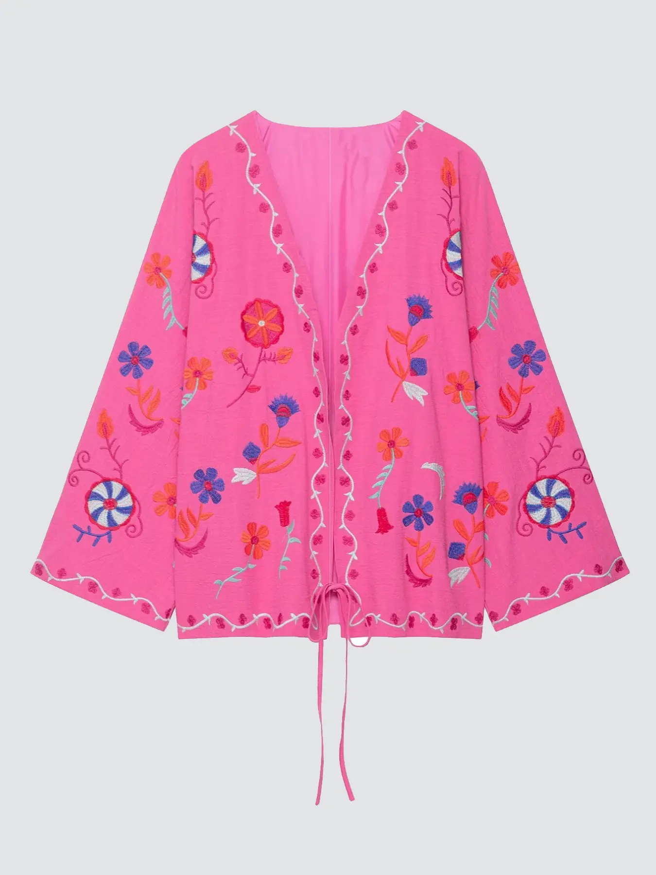 Women's Spring Summer Fashion Casual Versatile Embroidered Print Kimono Style Loose Oversized Long Sleeve Jacket, Stylish and Comfortable Outerwear Womenswear
