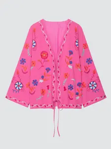 Women's Spring Summer Fashion Casual Versatile Embroidered Print Kimono Style Loose Oversized Long Sleeve Jacket, Stylish and Comfortable Outerwear