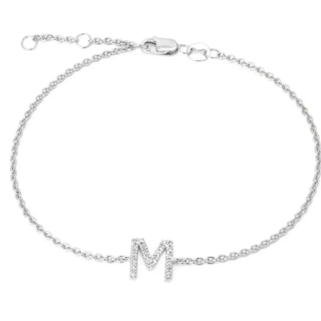 Sterling Silver Initial Micro Pavé Stone Bracelet