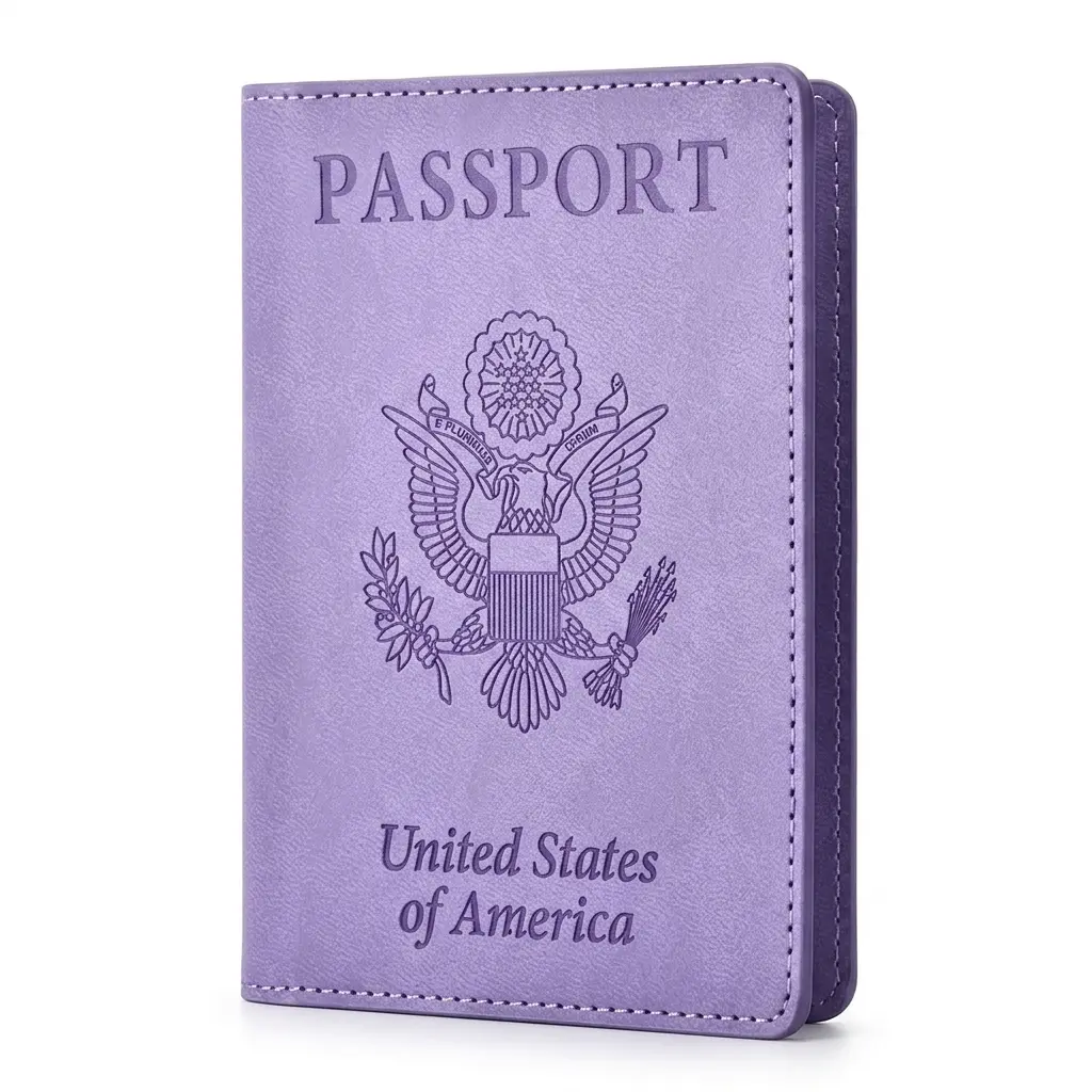 Passport & Vaccine Card Holder Combo, Purple PU Leather Passport Cover Wallet for Women & Men, Waterproof Travel Document Organizer with Clear Vaccination Card Slot & Business Card Holder, Slim Airport, Cruise & Vacation Travel Essentials Passport Cover