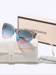 Linfemand Elegant Gradient Cat Eye Glasses Frame, Sparkling Rhinestone Decorative Eyewear, High-End Party Wear, Festival Gift