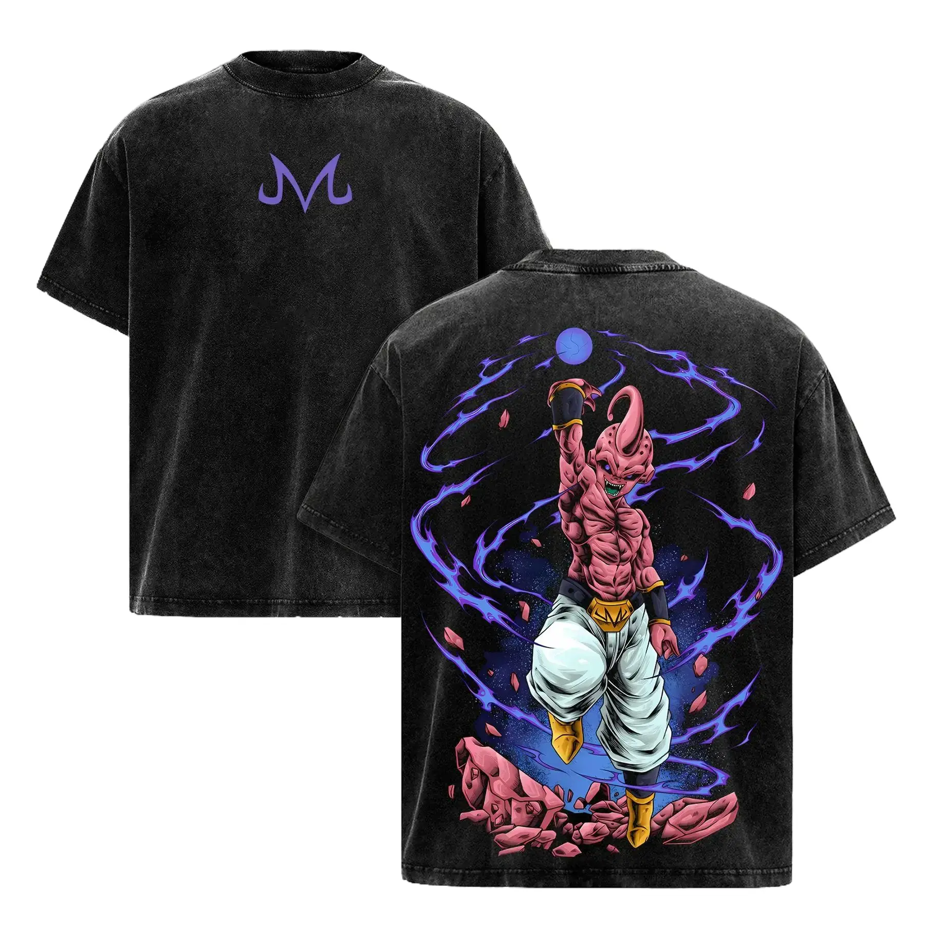 Men's 230g DBZ Majin Buu Vintage Washed Crew Neck Short Sleeve Graphic Tee - Heavyweight Cotton, Casual, Loose-Fitting, Retro Anime Streetwear, Exceptional Quality, 7-Day Return Policy, Cold Wash, Machine Washable Anime Fan Top, 3Xl, Lightweight, Normal T