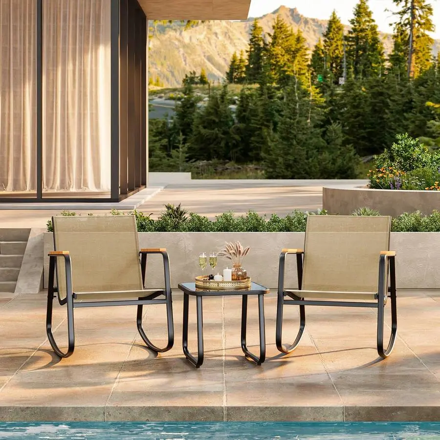 3-Piece  Bistro Set - Rattan Rocking Chairs, Coffee Table, All-Weather Option for Patio, , Balcony  Sets, Patio  Sets,   Sets Garden Furniture Sets Outdoor Furniture Sets