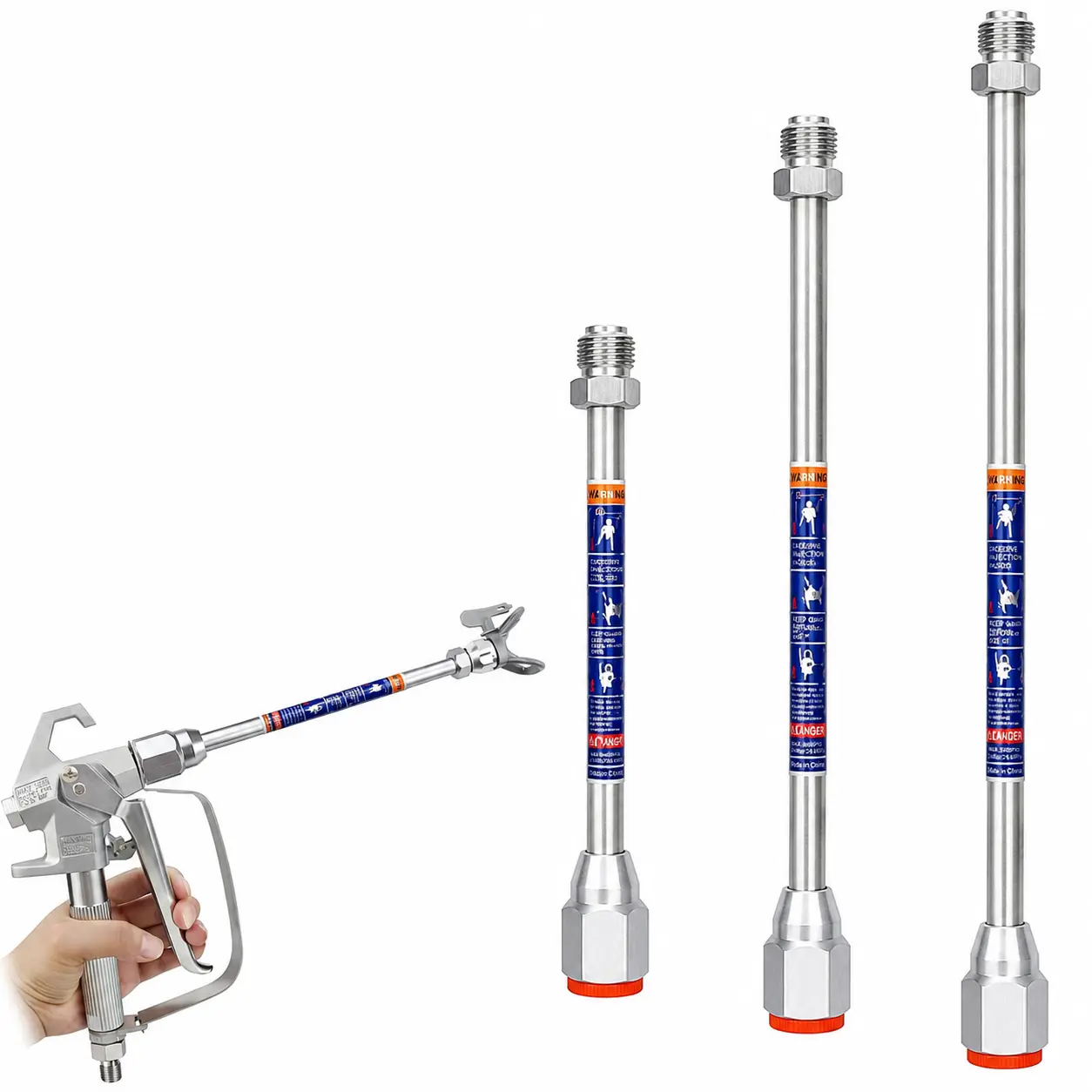 3PCS Airless Paint Sprayer Extension Wand（8 inch/ 12 inch/ 20 inch）Leakproof, Paint Sprayer Extension Wand with Red Guard, 3 Size, Paints Sprayers Extensions Pole for Airless Sprayers