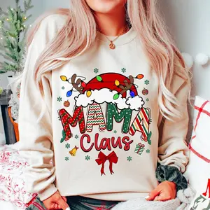 Christmas Mama Claus Sweatshirt, Mama Coquette Bow Shirt, Merry Mama Shirt, Mom Christmas Tee, Matching Family Xmas Shirt, Gift For Mom