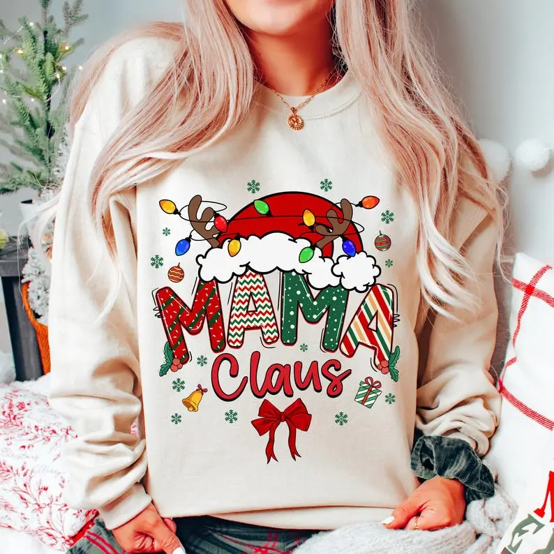 Christmas Mama Claus Sweatshirt, Mama Coquette Bow Shirt, Merry Mama Shirt, Mom Christmas Tee, Matching Family Xmas Shirt, Gift For Mom