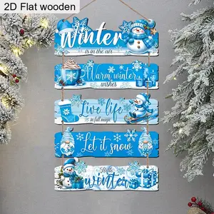 Blue Snowman Christmas Wooden Wall Decor Set of 5, Winter Room Decoration, Bedroom Window Home Decor, Blue Room Decoration