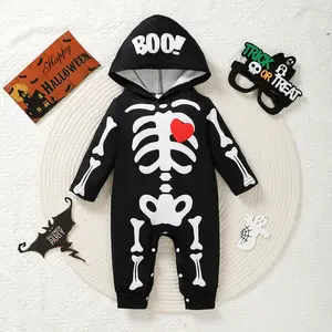 Ready Stock Newborn Baby Boys Clothes Halloween Style Skeleton/Christmas Style Gingerbread Man Print Casual Hooded Long Sleeve Romper 42406049/42410001