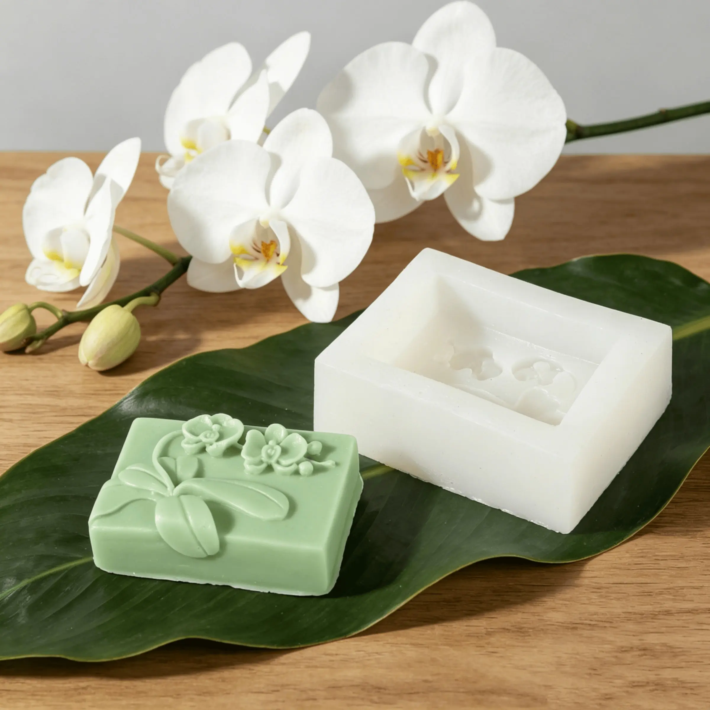 Floral Orchid Silicone Soap Mold, Reusable Flower Embossed Candle Mold for DIY Handmade Soap, Candle, Resin Casting, Craft Gift for Soap Makers