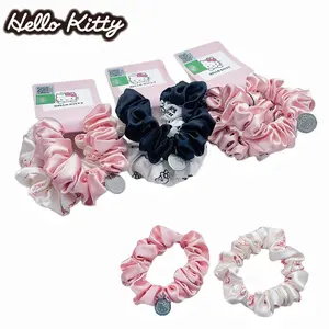 Sanrio Hello Kitty Satin Hair Bands Set of Three - Pink Navy & White Scrunchies with Adorable Charms for Everyday Use