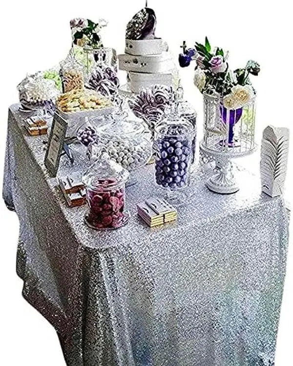 Silver 60" x 102" Sequin Rectangular Tablecloth for Wedding, Baby Shower, Party, and More - Electronix Express